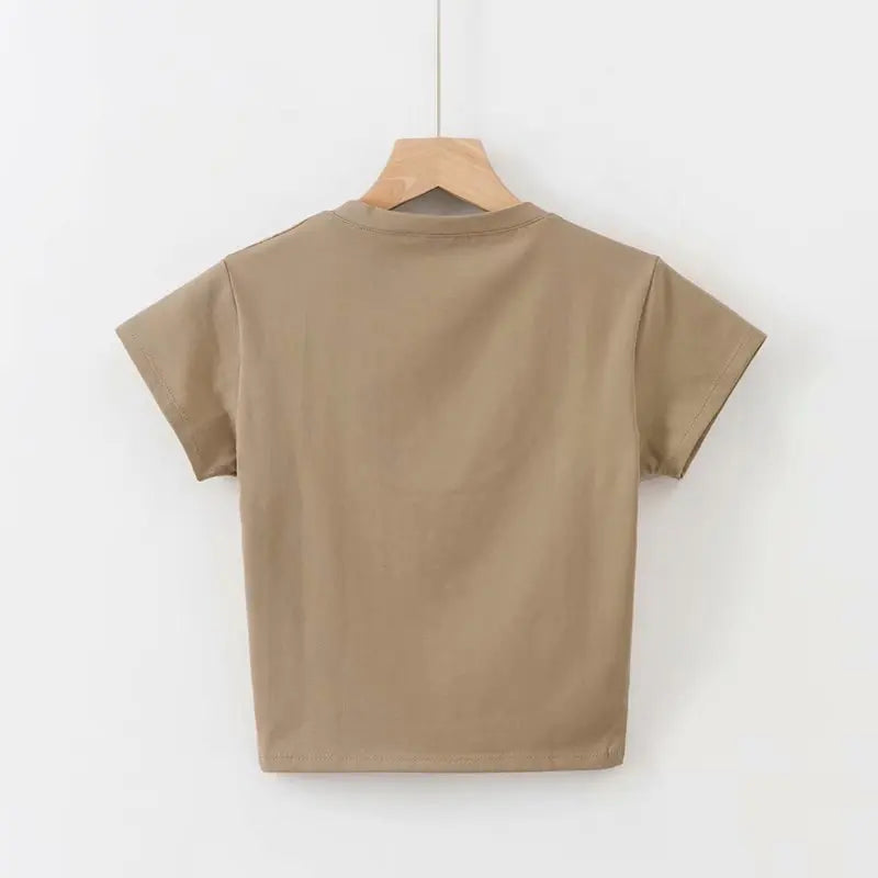 U-Neck Crop Top Solid Color Women Casual High Waist T Shirt Basic Sexy Streetwear Short Sleeve Slimming Tops