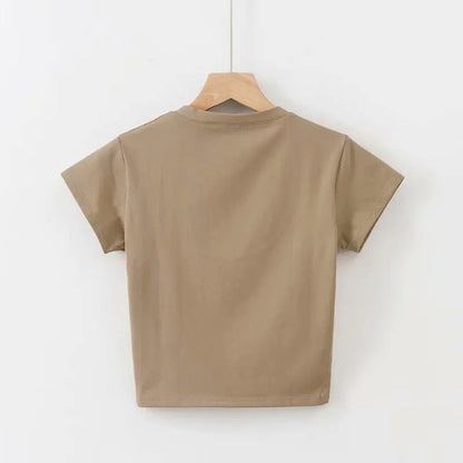 U-Neck Crop Top Solid Color Women Casual High Waist T Shirt Basic Sexy Streetwear Short Sleeve Slimming Tops