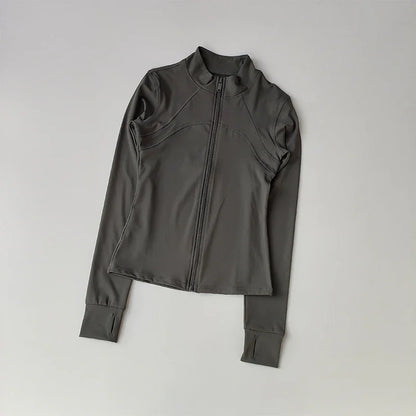 Zippered Sports Jacket for Women Yoga Suits Slim Fit Training for Jogging Long-sleeved Quick-drying Cardigan Jacket Top
