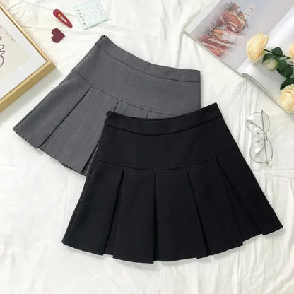 Vintage Gray Pleated Skirt Women Kawaii High Waist Mini Skirts Korean Fashion School Uniform Harajuku Streetwear Spring