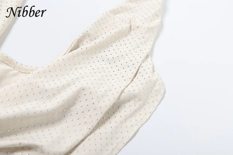 Nibber Glue Point Drills Solid Color Mini Dress Women Fashion Deep V-neck Strapless Dresses Female Trend Streetwear Clothing