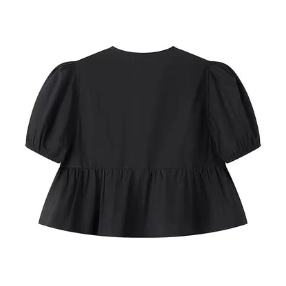 TRAF Leopard Print Crop Top Women Puff Sleeve Ruffle Blouses Woman 2024 Summer Shirts and Blouses for Women Ruched Ladies Tops