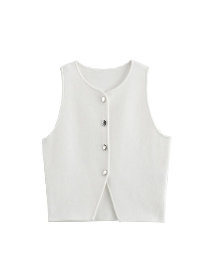 White Knit Crop Top Women Button Short Tops Woman 2025 Summer Tanks Camis Tops for Women Streetwear Vest Tank Top Female