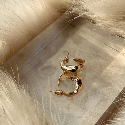 Trendy Gold Plated Geometric Gear Shape Circle Hoop Earrings for Women Girl Fashion Zircon Jewelry Buckle Type