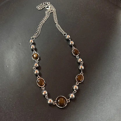 Vintage Leather Brown Stone Pendant Necklace Stacking Choker Temperament Clavicle Chain for Women Girl Autumn Winter Necklace