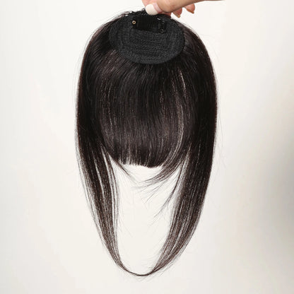 100% Human Hair Bangs Natural Brown Wispy Bang Hair Clip in Bangs Fringe with Temples Hairpiece for Women Clip on Air Bang 4.5in