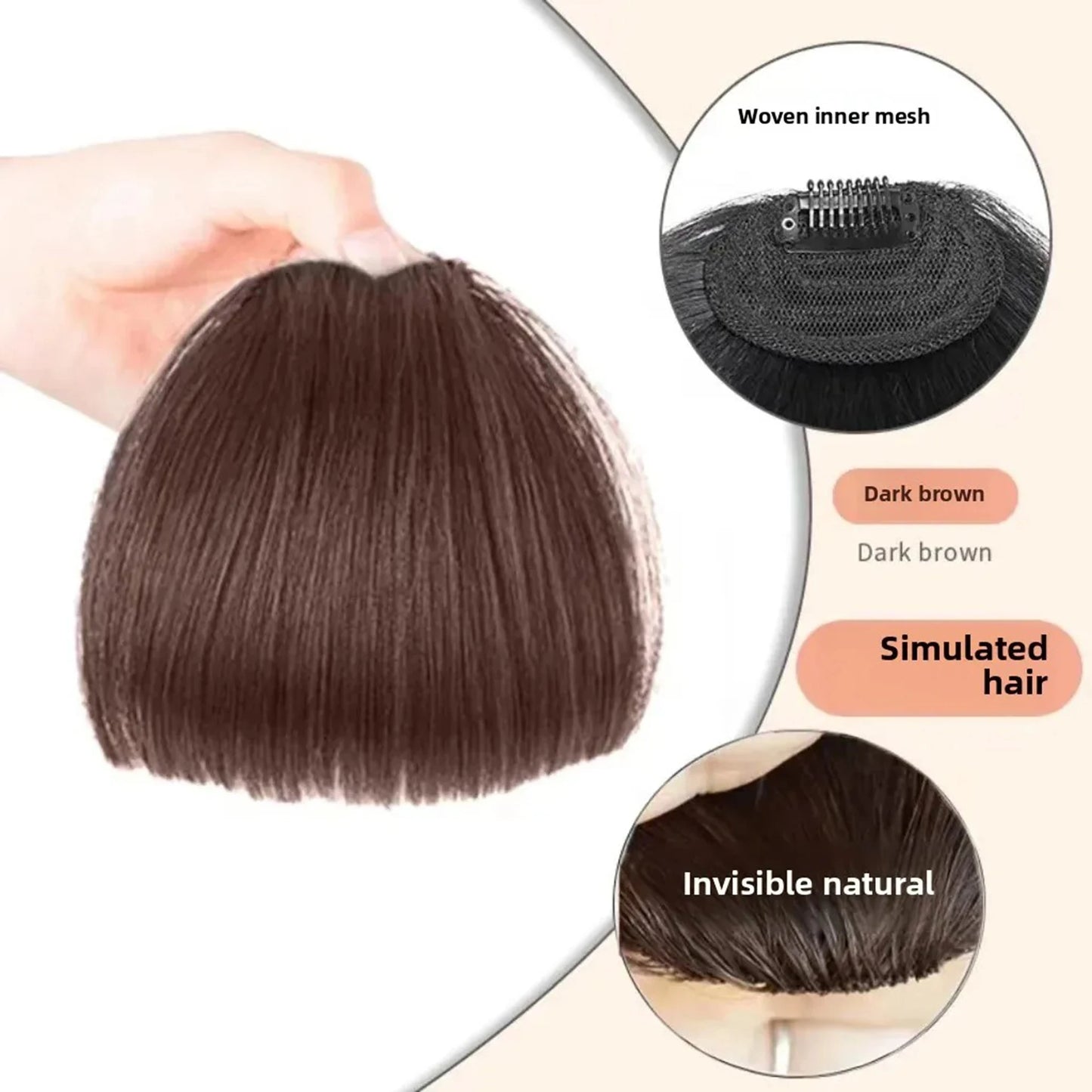 100% Human Hair Bangs Natural Brown Wispy Bang Hair Clip in Bangs Fringe with Temples Hairpiece for Women Clip on Air Bang 4.5in