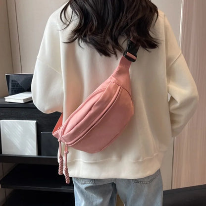 Waist Bag Women New Canvas Leisure Portable Zipper Korean Style Canvas Chest Bag Shoulder Bag Waist Bag Sports