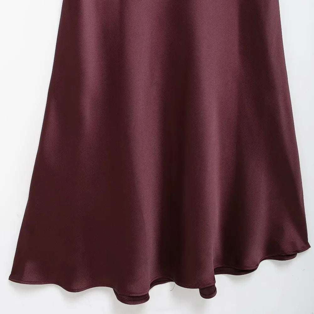 TRZA-Women's Long Satin Halter Dress, Backless, Bow Tied, Back Zipper, Female Dresses, Sexy Fashion