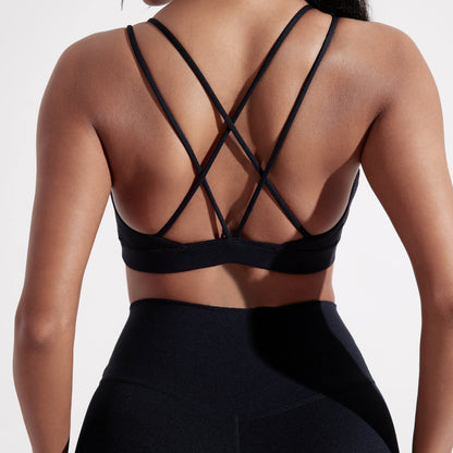 Solid Color Cross Fitness Bra Soft High Strength Women Tight Sport Top Comprehensive Training Gym Yoga Underwear With Chest Pad