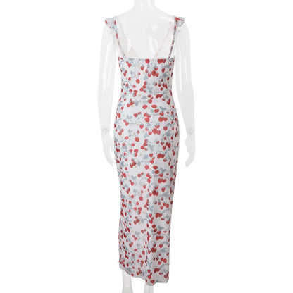 Cryptographic Summer Floral Print Plunge Maxi Dress Outfits Sexy Backless Fairy Sun Dresses Vacation Beachwear Vestido Coquette