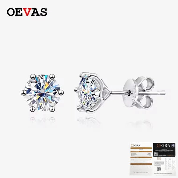OEVAS 100% 925 Sterling Silver 0.2-2 Carat D Color Moissanite Diamond Stud Earrings For Women Sparkling Party Fine Jewelry Gifts