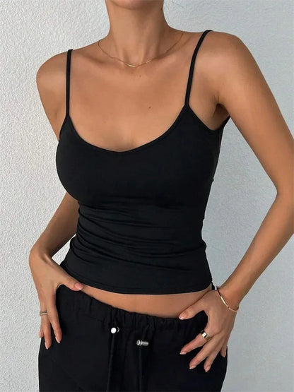 Women Backless Cami Crop Top Summer Solid Color Casual Sleeveless Top Streetwear Y2K Clothes