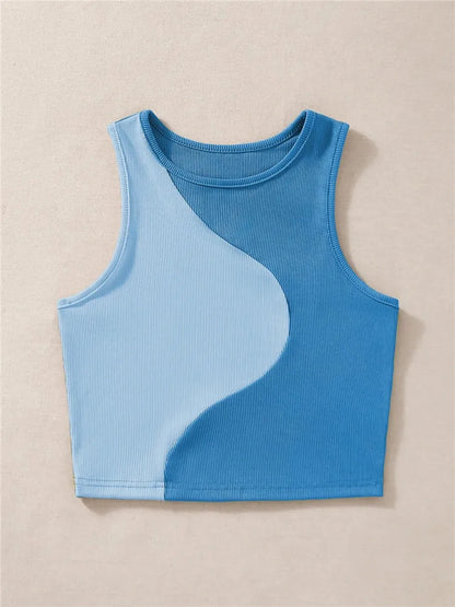 High Street Style Patchwork Rib Knit Sleeveless Crop Top Women Summer Y2K Clothes Korean Fashion Tank Top Tee Streetwear 2023