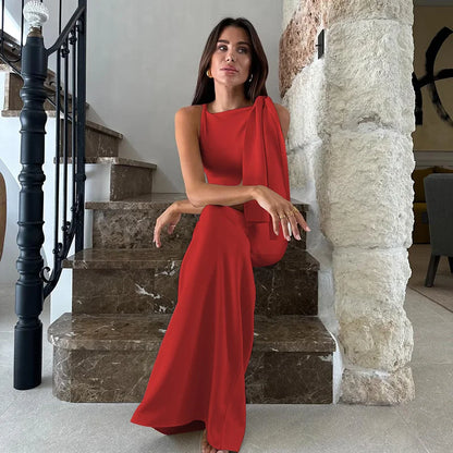 Hugcitar Fashion Solid O Neck Sleeveless Patchwork Sexy Bodycon Maxi Prom Dress Summer Women Clothes Party Festival Club Y2K