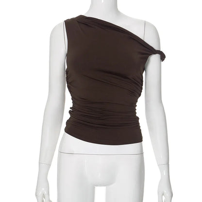 Simple Basic Casual Summer Tank Top Sleeveless Solid Color Off Shoulder Side Ruched Crop Tops Vestidos Spring Women T S