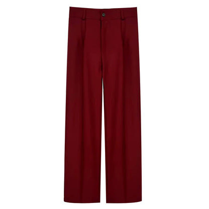 TRZA Women Chic Fashion Office Wear Straight Pants Vintage High Waist Zipper Fly Female Trousers Mujer