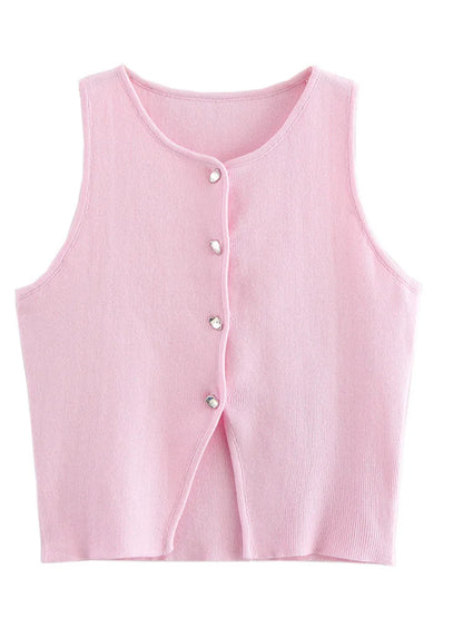 White Knit Crop Top Women Button Short Tops Woman 2025 Summer Tanks Camis Tops for Women Streetwear Vest Tank Top Female