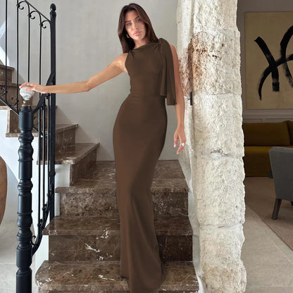 Hugcitar Fashion Solid O Neck Sleeveless Patchwork Sexy Bodycon Maxi Prom Dress Summer Women Clothes Party Festival Club Y2K