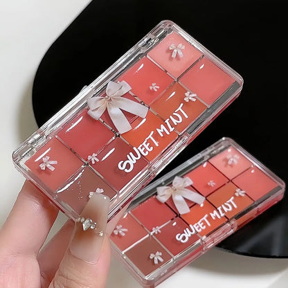 10-Color Lip Jelly Plate Mirror Crystal Lip Gloss Moisturizing Water Glass Red Orange Lip Oil Balm Sexy Plump Makeup Palette