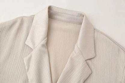 TRZA-Women's Double-Breasted Loose Blazer Coat and High Elastic Waist Wide Leg Pants, Female Two Piece Sets, Fashion