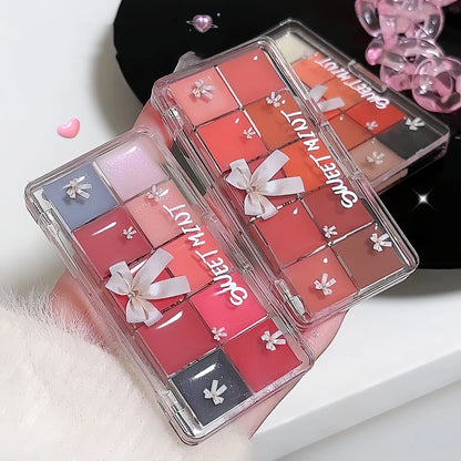10-Color Lip Jelly Plate Mirror Crystal Lip Gloss Moisturizing Water Glass Red Orange Lip Oil Balm Sexy Plump Makeup Palette