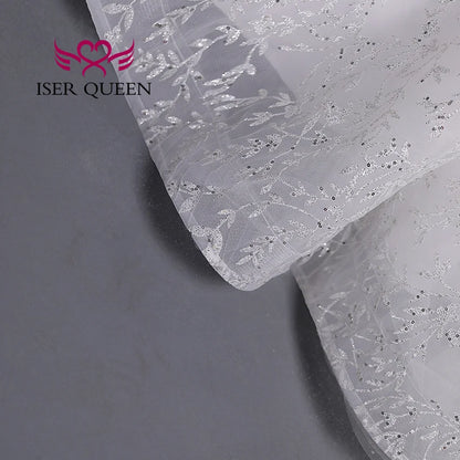 Customized Short Sleeves Sequin Tulle Wedding Dress For Woman 2025 Europe Fashion Wedding Party Dress Lace Appliques WX0397
