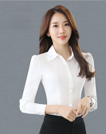White Shirt Women Chiffon Dress Shirt Long Sleeve Blouses Slim Women Tops OL Korean Fashion Women Shirts Autumn Working Clothes