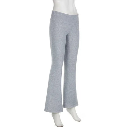 Casual Sexy Basic Solid Flare Pants Y2K Slim Low-Waisted Boot Cut Pants Women 2024 Autumn Spring Fashion Streetwear Lady