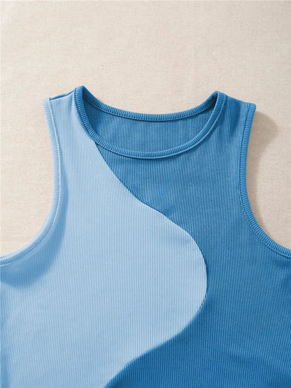 High Street Style Patchwork Rib Knit Sleeveless Crop Top Women Summer Y2K Clothes Korean Fashion Tank Top Tee Streetwear 2023
