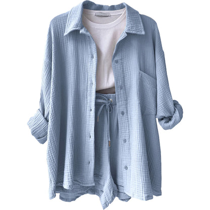 Solid Color Casual Loose Short Pants Sets For Women 2025 Elegant Summer Women's Two Pieces Suit Full Set Female Outfit Clothes