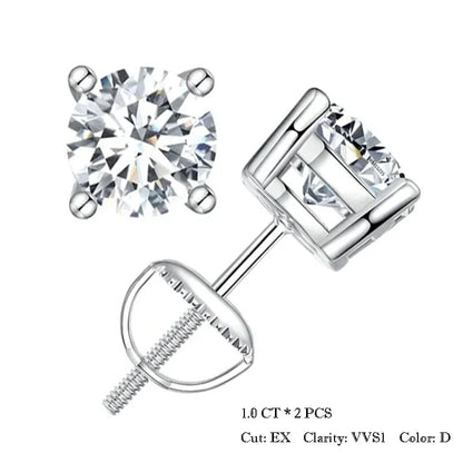 Bamoer 0.5-1ct Moissanite Screw Back Earrings for Women, D Color VVS1 Clarity Lab Created Diamond Earring White Gold Earrings