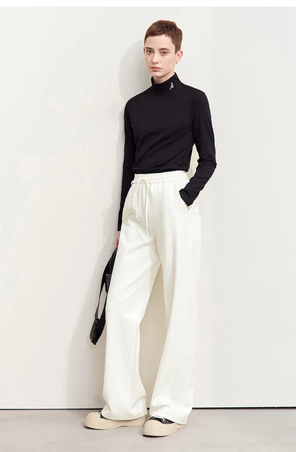 AMII Minimalism Casual Pants for Women 2025 Spring Wide Leg New Loose Vertical Elastic Waist Drawstring Sporty Trousers 12343338