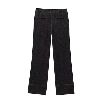 Women Two Pieces Set Denim Pant Sets Single Breasted Long Sleeve Belt Coat Wide Leg Trousers Jeans Female 2 Pieces Outfits