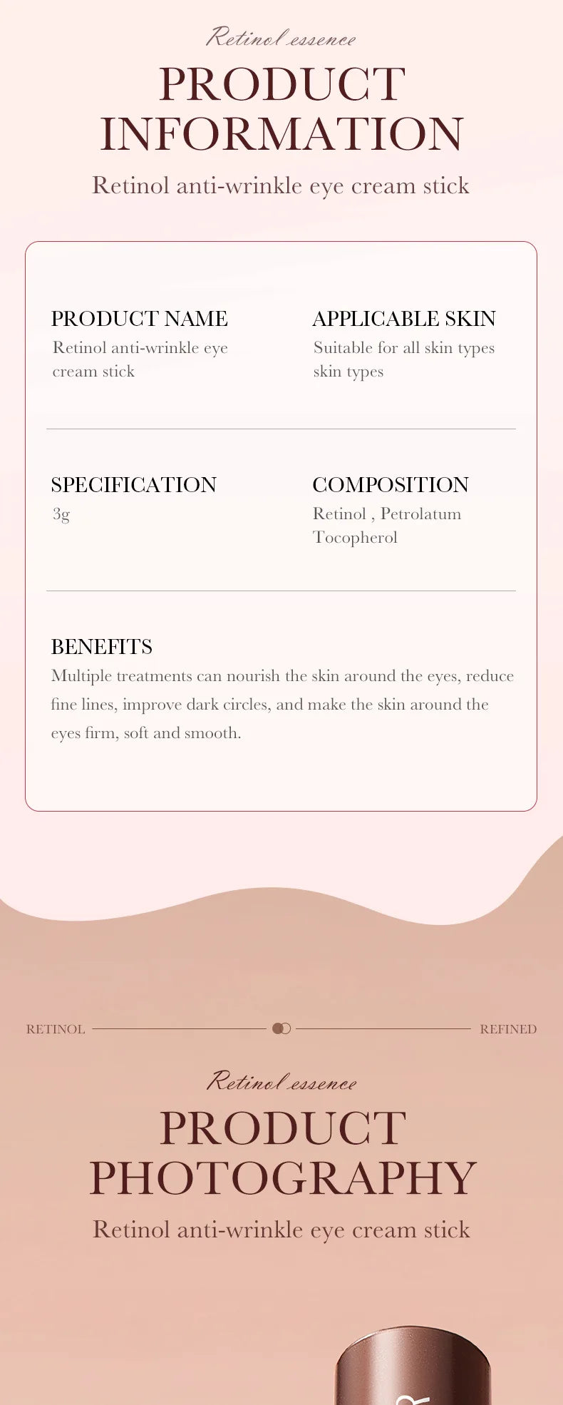 SADOER Retinol Eye Cream Stick Anti Dark Circles Under the Eyes Moisturizing Firming Eyes Cream Eye Skin Care Products