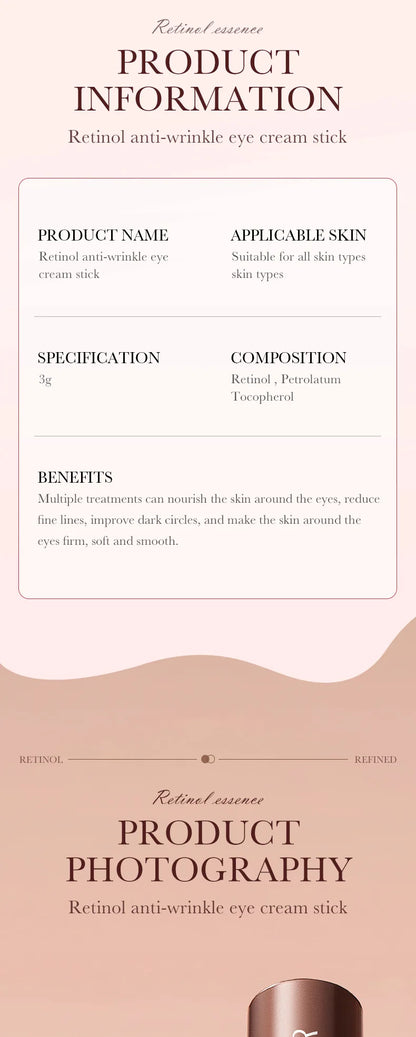 SADOER Retinol Eye Cream Stick Anti Dark Circles Under the Eyes Moisturizing Firming Eyes Cream Eye Skin Care Products