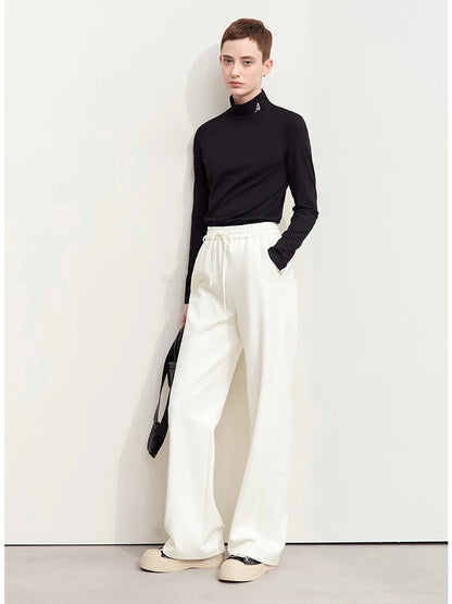 AMII Minimalism Casual Pants for Women 2025 Spring Wide Leg New Loose Vertical Elastic Waist Drawstring Sporty Trousers 12343338
