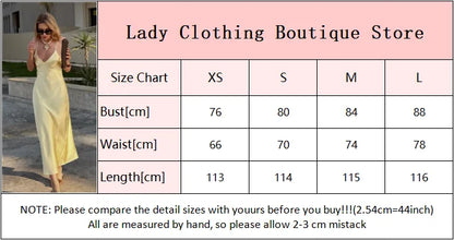 Yellow Elegant Stain Women's Sling Dress Sexy Backless Sleeveless V Neck High Waist Evening Gown Summer Chic Lady Partywear 2025