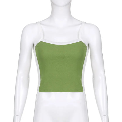 Sleeveless Knitted Crop Tops Green Sexy Basic Patchwork 2024 Summer Casual Cami Backless Y2k Vintage Tank Top Women