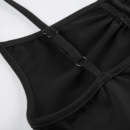 Sweetown Sleeveless Skinny Shirring Skinny Sexy Spaghetti Strap Bodysuit For Women Black Solid Simple Basic Vacation Camisole