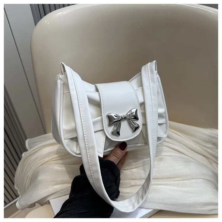 Trendy Bow Shoulder Bag Handbag Casual Underarm Bag Daily Commuting Bags PU Leather Lady Banquet Bag Business Women's Bags