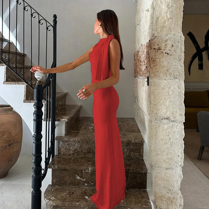 Hugcitar Fashion Solid O Neck Sleeveless Patchwork Sexy Bodycon Maxi Prom Dress Summer Women Clothes Party Festival Club Y2K