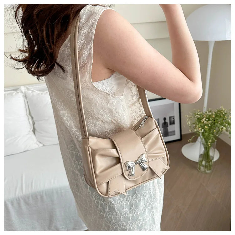 Trendy Bow Shoulder Bag Handbag Casual Underarm Bag Daily Commuting Bags PU Leather Lady Banquet Bag Business Women's Bags