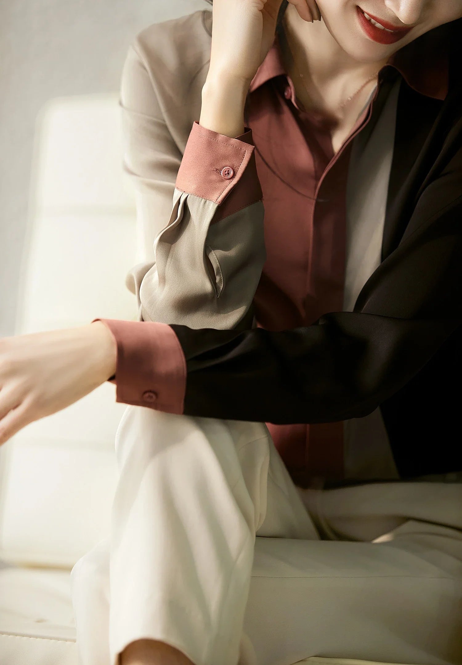 Women Satin Button Blouse