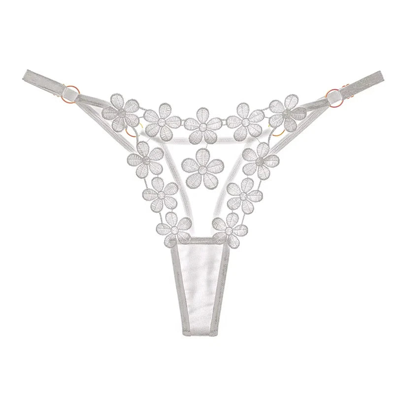 Sexy Lace Thong Women Butterfly Low Waist Panties G strings Transparent Mesh Briefs Adjustable Waist Panties Culotte Femme