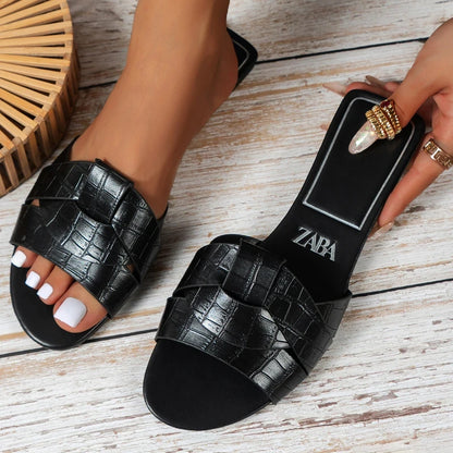 Luxury Designer Women Sandals 2025 New Woven with Comfortable Women's Sandals Casual Bottom Summer Flat Woman Slippers