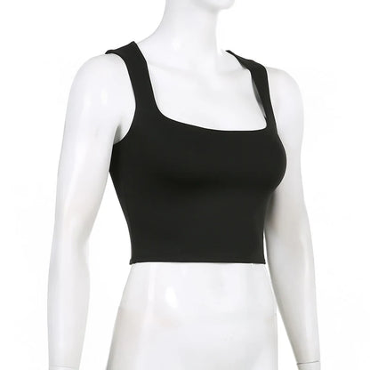 Sleeveless  Collar Crop Top Women Tank Tops Casual   Y2K  Summer 2024  Black T Shirts Sexy