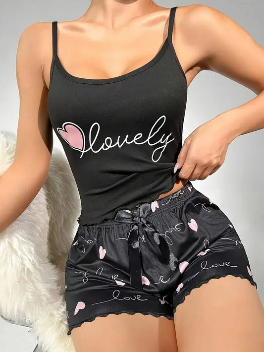 Women's Milk Silk Pajama Set Printed Camisole and Shorts Two-Piece Summer Comfort Homewear Sexy Loungewear Outfit