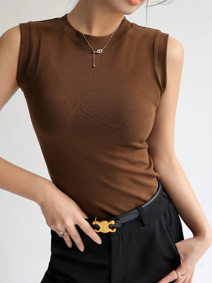 Camisole Vest for Women  Round Neck Colourful Basic Sleeveless Undershirt Tops Tees with Coverage for Side Cleavage