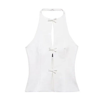 TRAF Bow Two Piece Set Backless Halter Women Top And Mid Waist Lady Skirt New In 2024 Summer Fashion Casual Office Lady Set